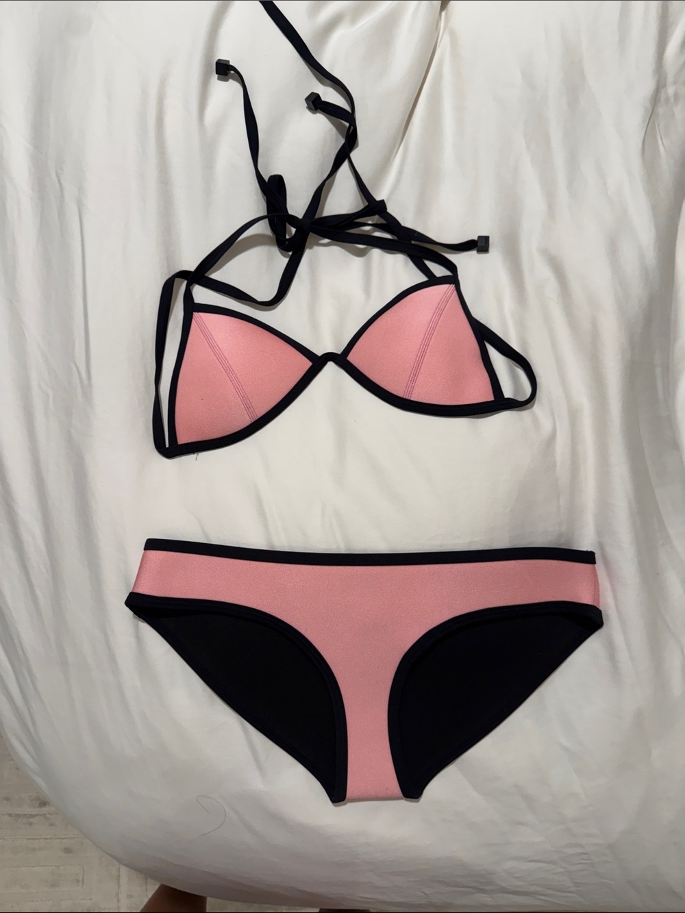 triangl swimwear Pink and Black Neoprene Triangle Bikini Set